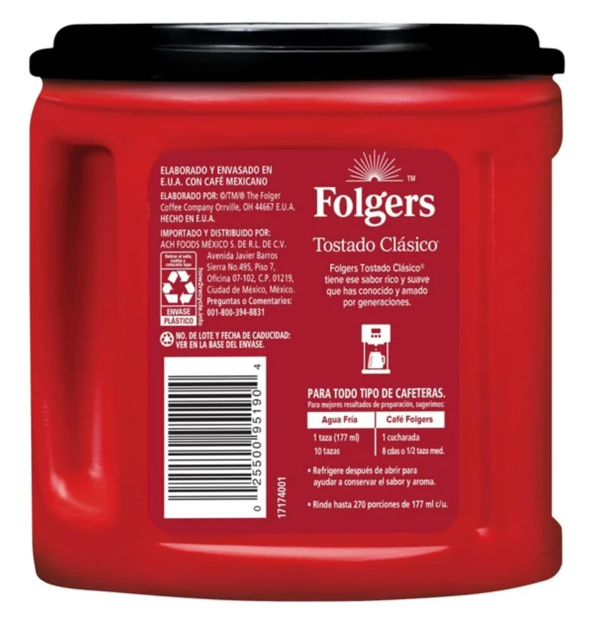 Café tostado y molido Folgers Clásico 816 g - .