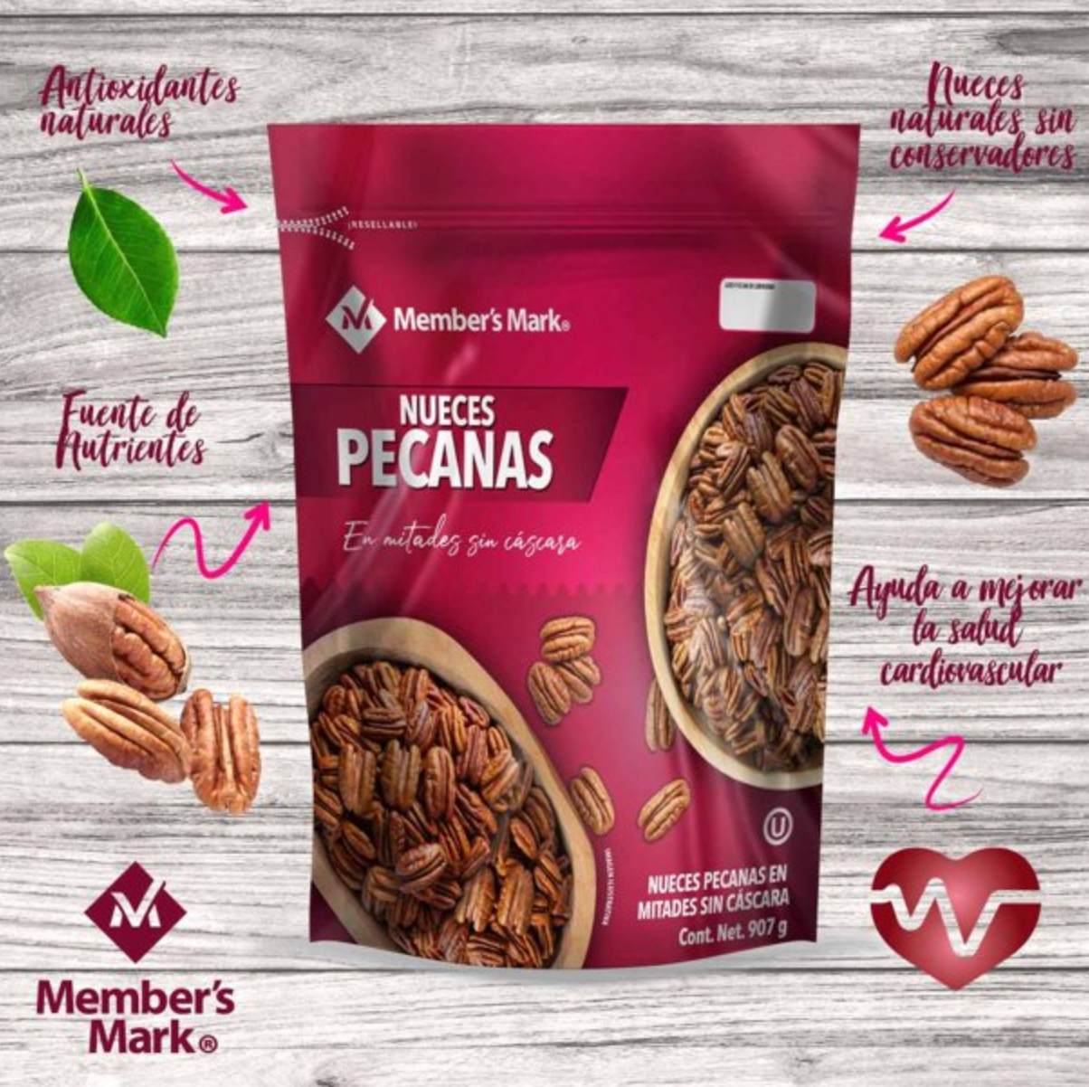 Nuez Pecana Member's Mark en Mitades 907 g -.