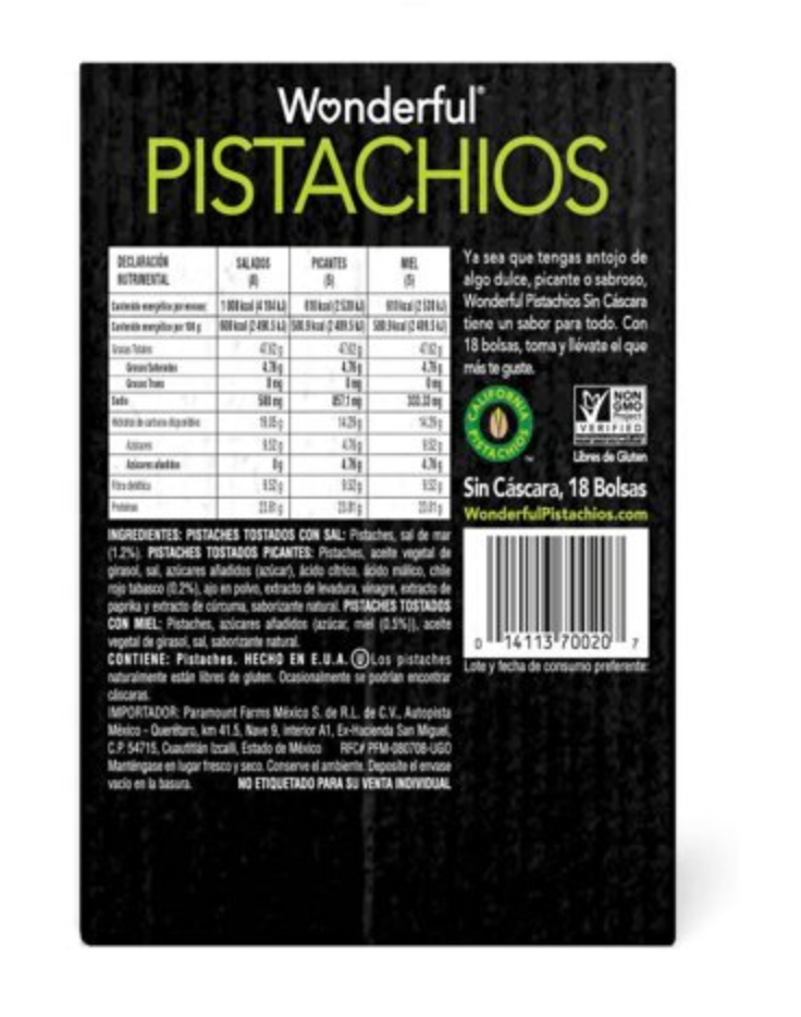 Pistachios Wonderful Variedad de Sabores 18 pzas 21 g c/u - .
