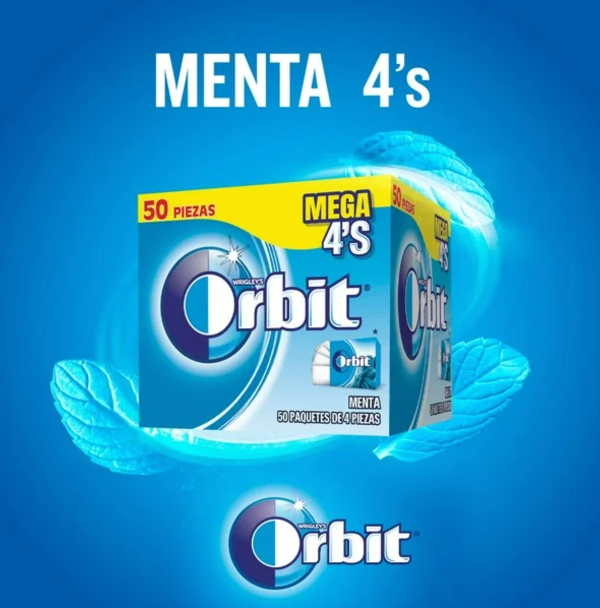 Goma de Mascar Wrigley's Orbit Mega 4's Sabor Menta 50 pzas - .