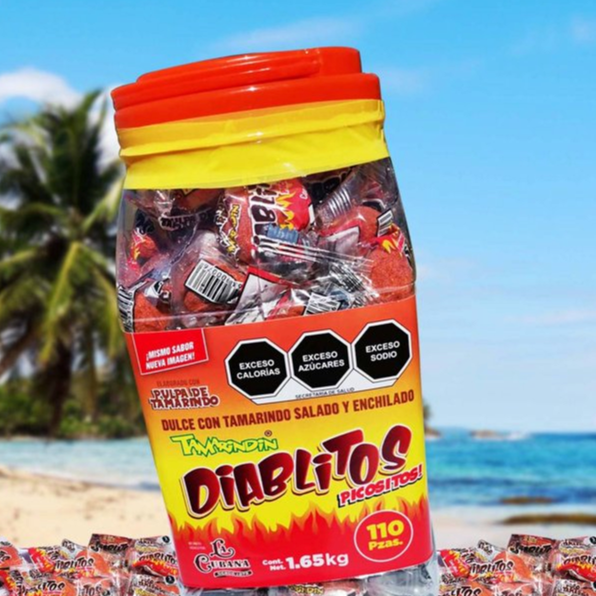 Dulce La Cubana Tamarindin Diablitos 110 pzas de 15g c/u -.