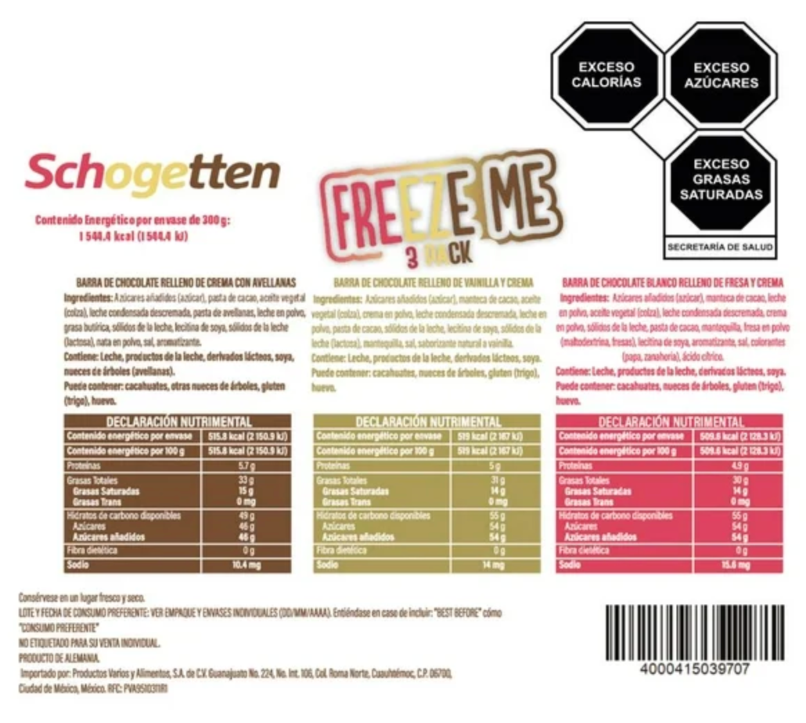 Pack de Chocolates Freeze Me Variedad de Sabores 3 pzas 100 g c/u -.