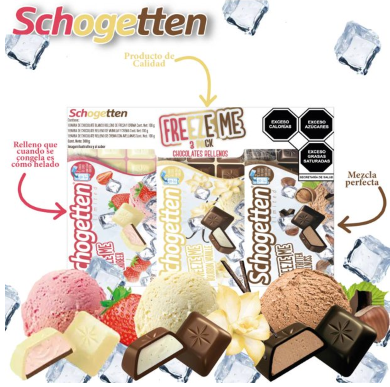 Pack de Chocolates Freeze Me Variedad de Sabores 3 pzas 100 g c/u -.