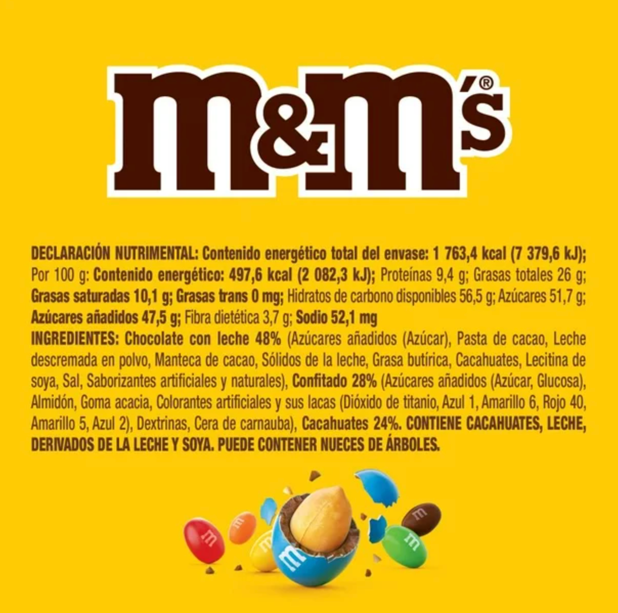 M&Ms Chocolates con leche y Cacahuate 8 piezas de 43.8 g - .