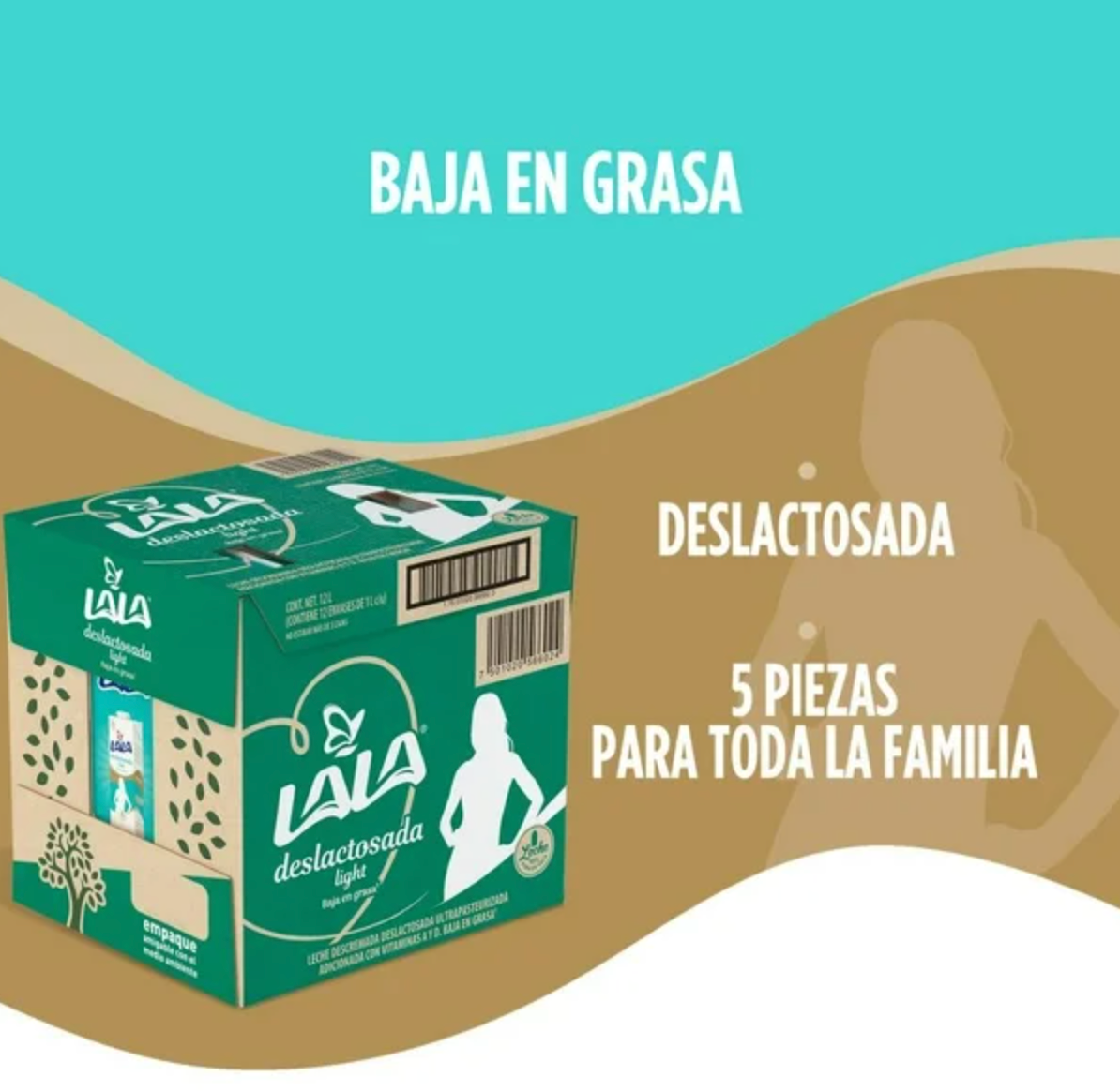 Leche Deslactosada Lala Light 12 pzas 1 l c/u - .