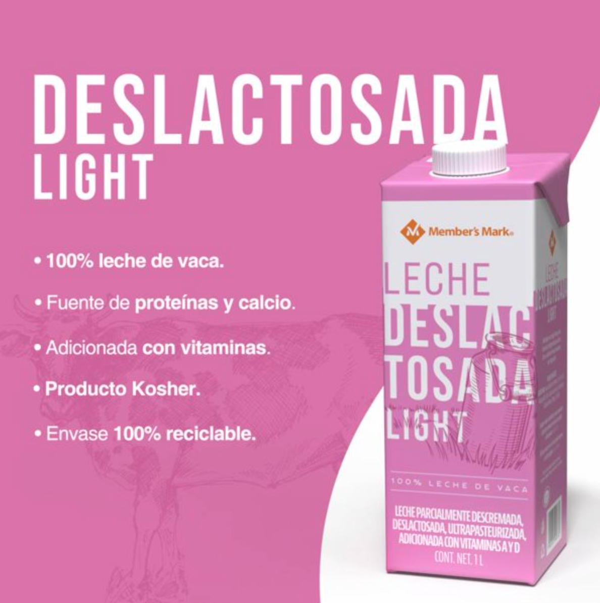 Leche Deslactosada Member's Mark Light 12 pzas de 1 l c/u -.