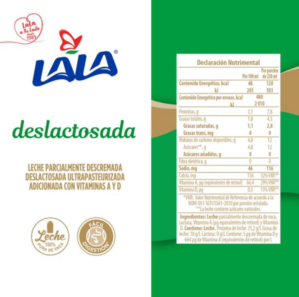 Leche Deslactosada Lala 12 pzas 1 l c/u - .