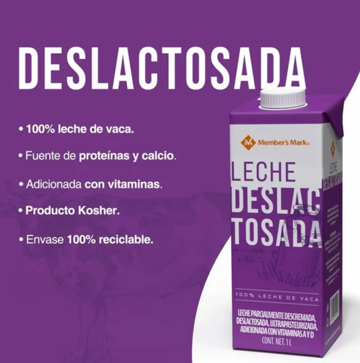 Leche Deslactosada Member's Mark 12 pzas de 1 l c/u - .