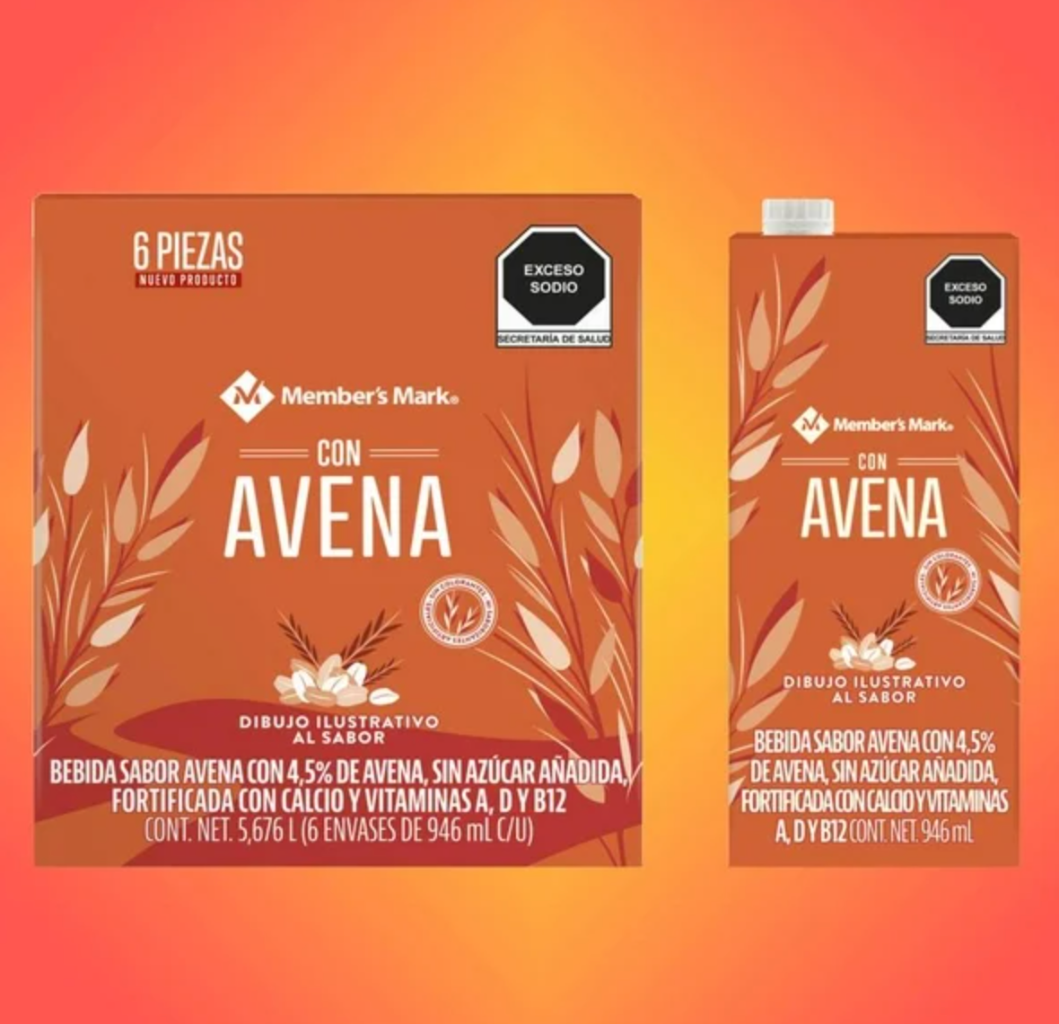 Bebida Member's Mark Sabor Avena sin Azúcar 6 pzas de 946 ml c/u -.