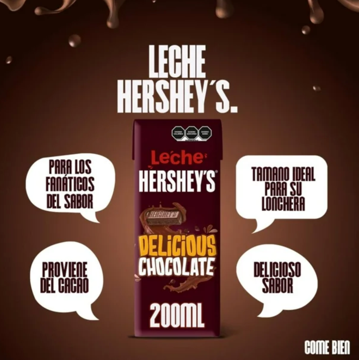 Leche Hershey's Delicious Chocolate 24 pzas 200 ml c/u - .