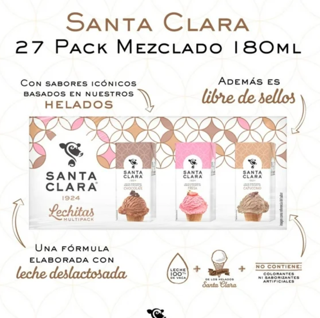 Leche Deslactosada Santa Clara Varios Sabores 27 pzas de 180 ml c/u -.