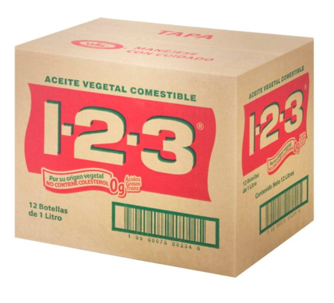 Aceite Vegetal 1-2-3 con 12 pzas de 1 l -.