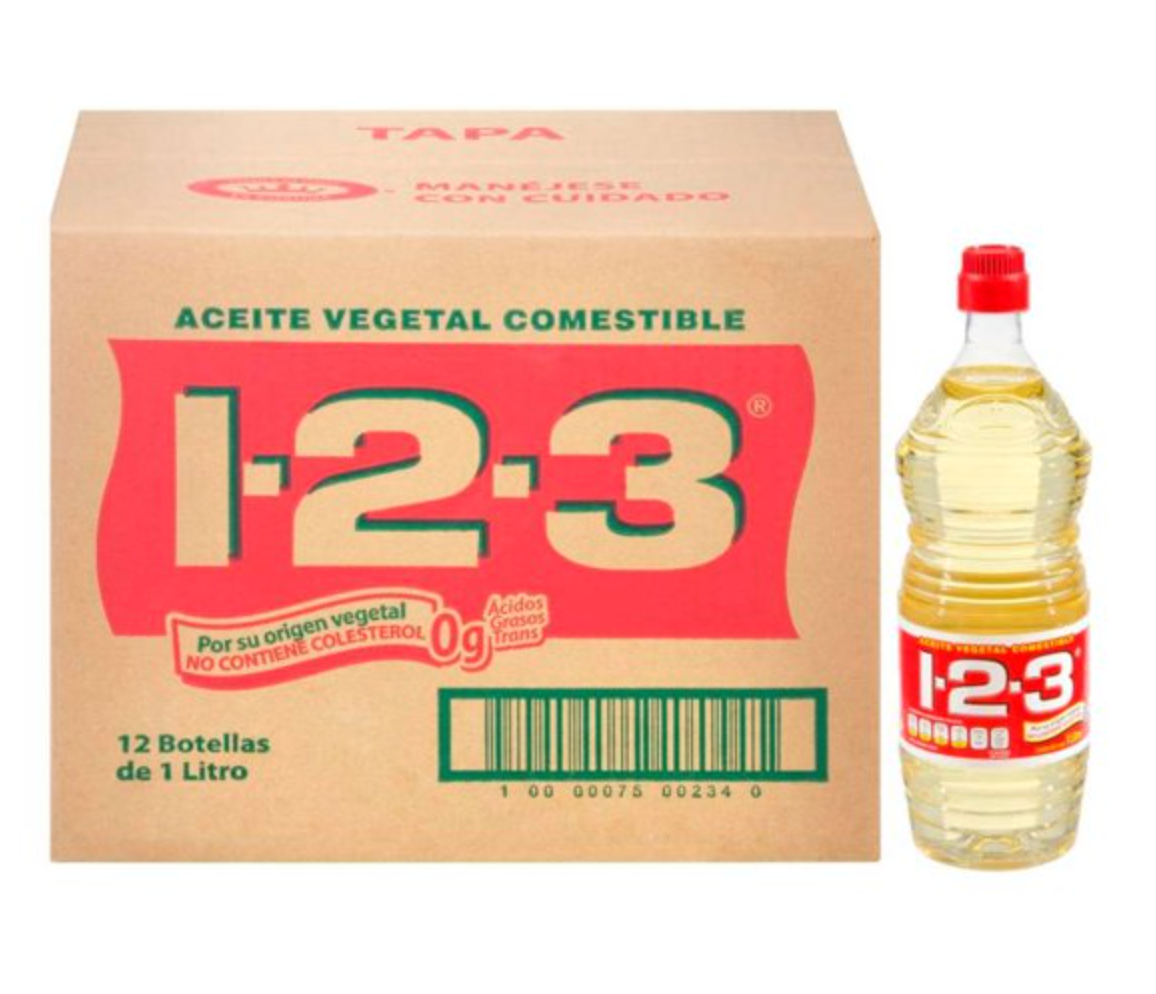 Aceite Vegetal 1-2-3 con 12 pzas de 1 l -.