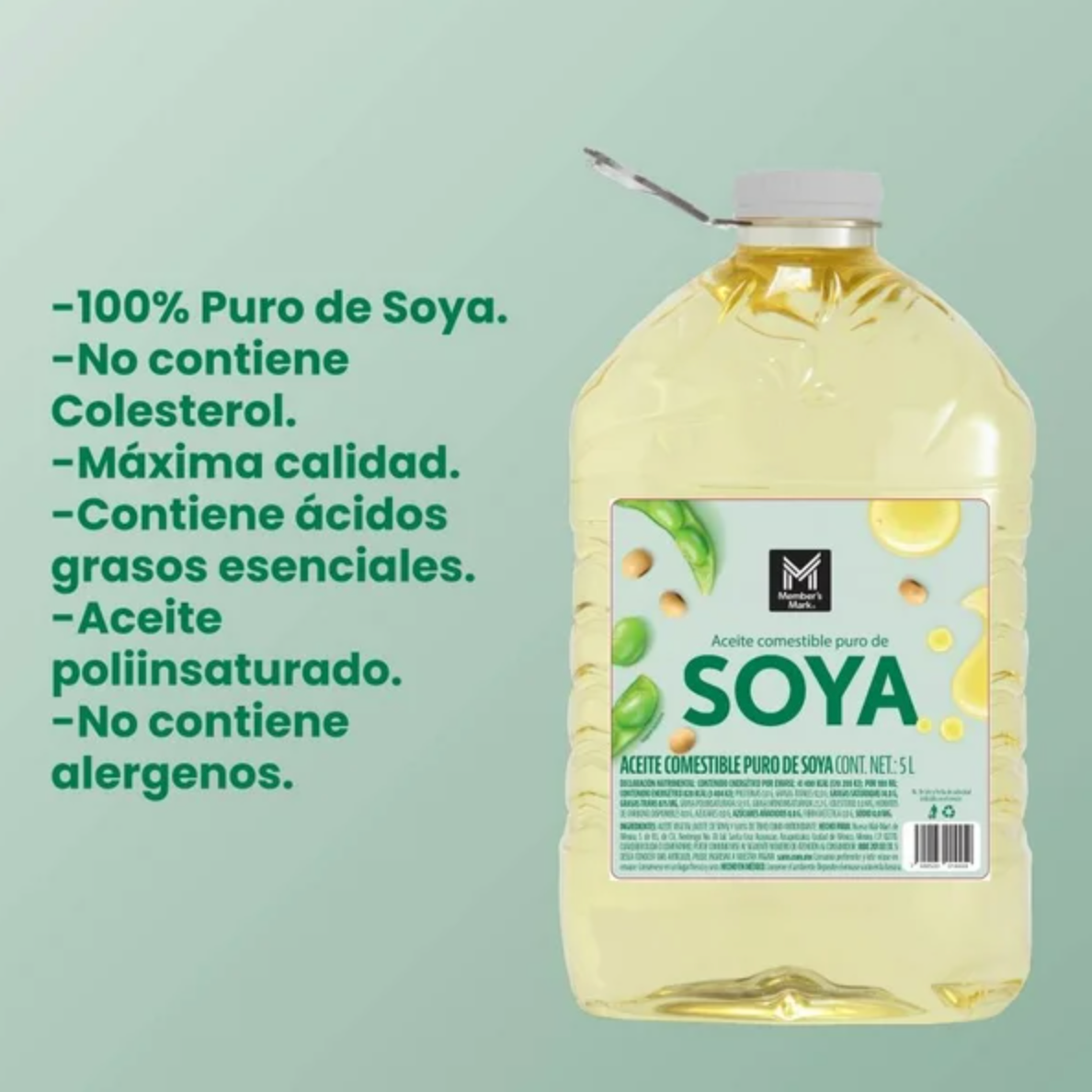 Aceite Comestible Puro de Soya Member's Mark 5 l -.