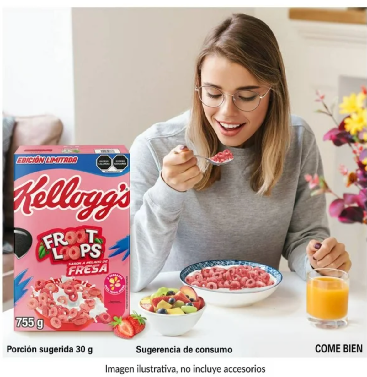 Cereal Froot Loops Kellogg's Sabor Helado de Fresa 755 g - .