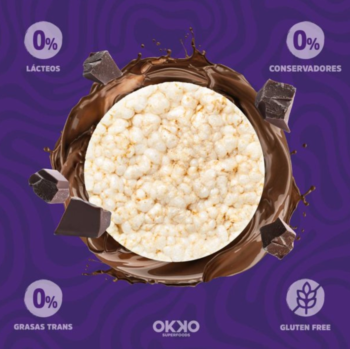 Galletas Okko Super Foods Rice Cake de Arroz y Quinoa Sabor Chocolate 18 pzas 18 g c/u - .
