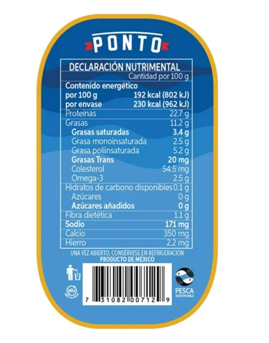 Sardinas Ponto en Aceite de Soya 6 pzas de 120 g -.
