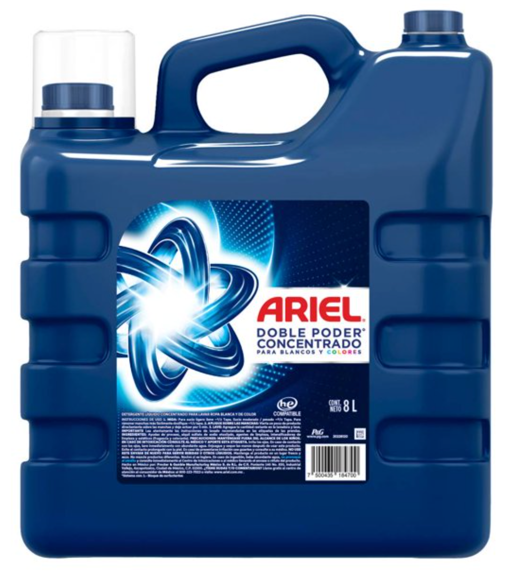 Detergente Líquido Concentrado Ariel Doble Poder 8 L - .