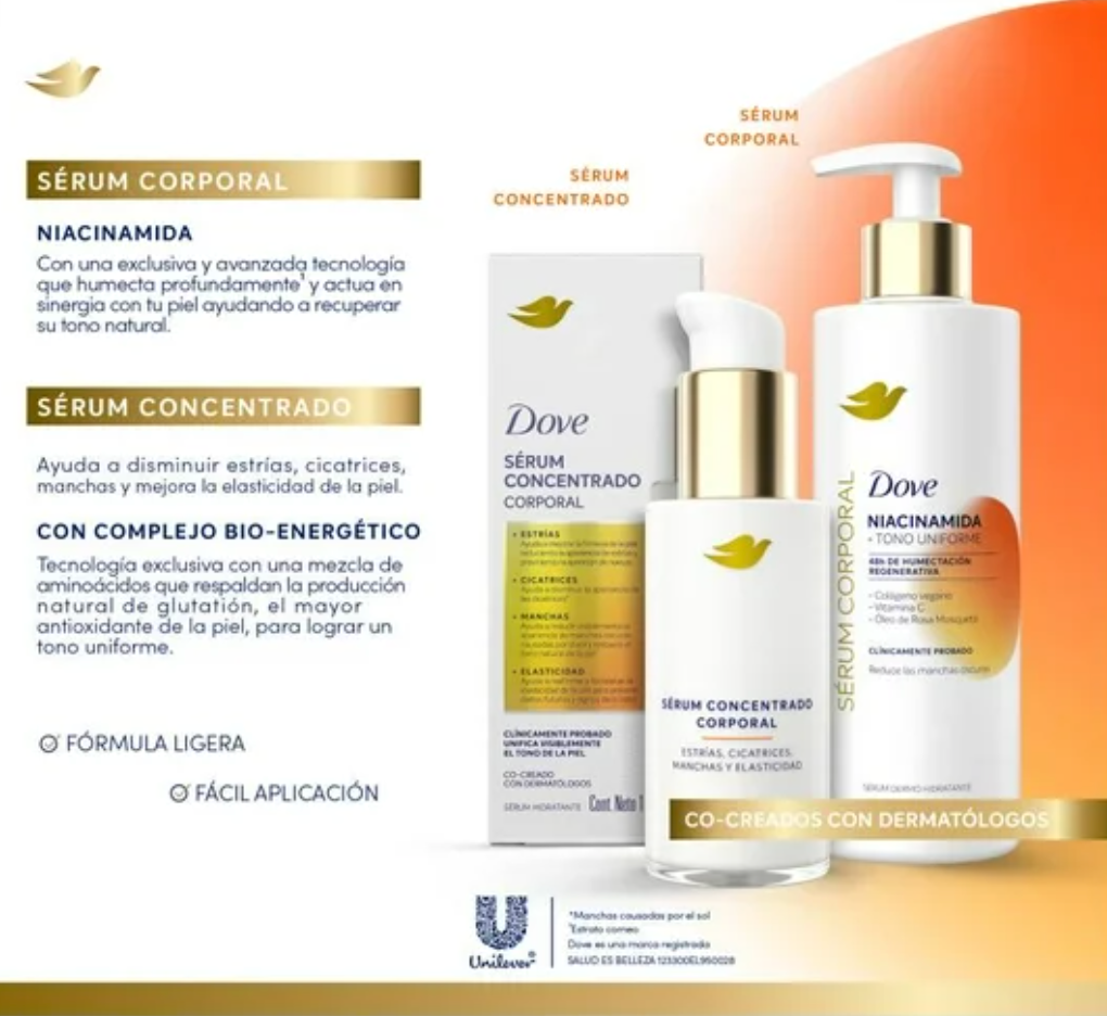Serum Hidratante Corporal Dove Niacinamida 400 ml y Concentrado 100 ml - .