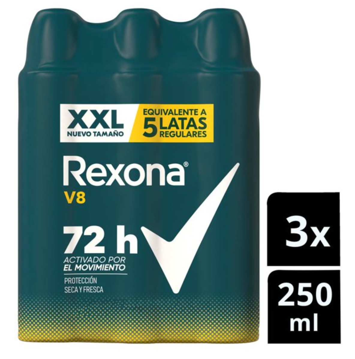 Antitranspirante en Aerosol Rexona V8 3 pzas de 250 ml c/u - .
