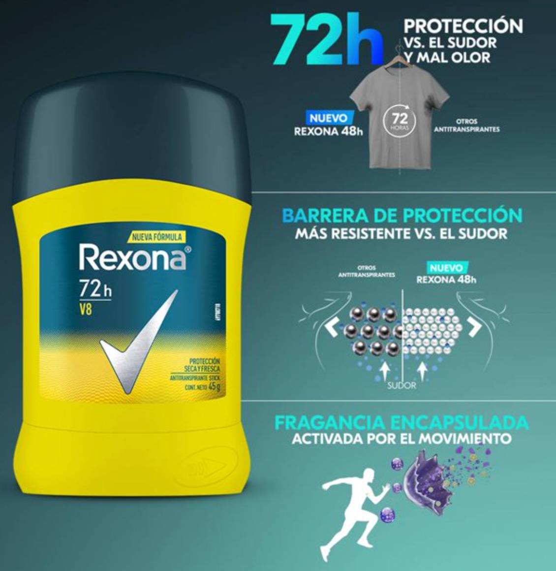 Antitranspirante Rexona Men 4 pzas de 45 gr c/u - .