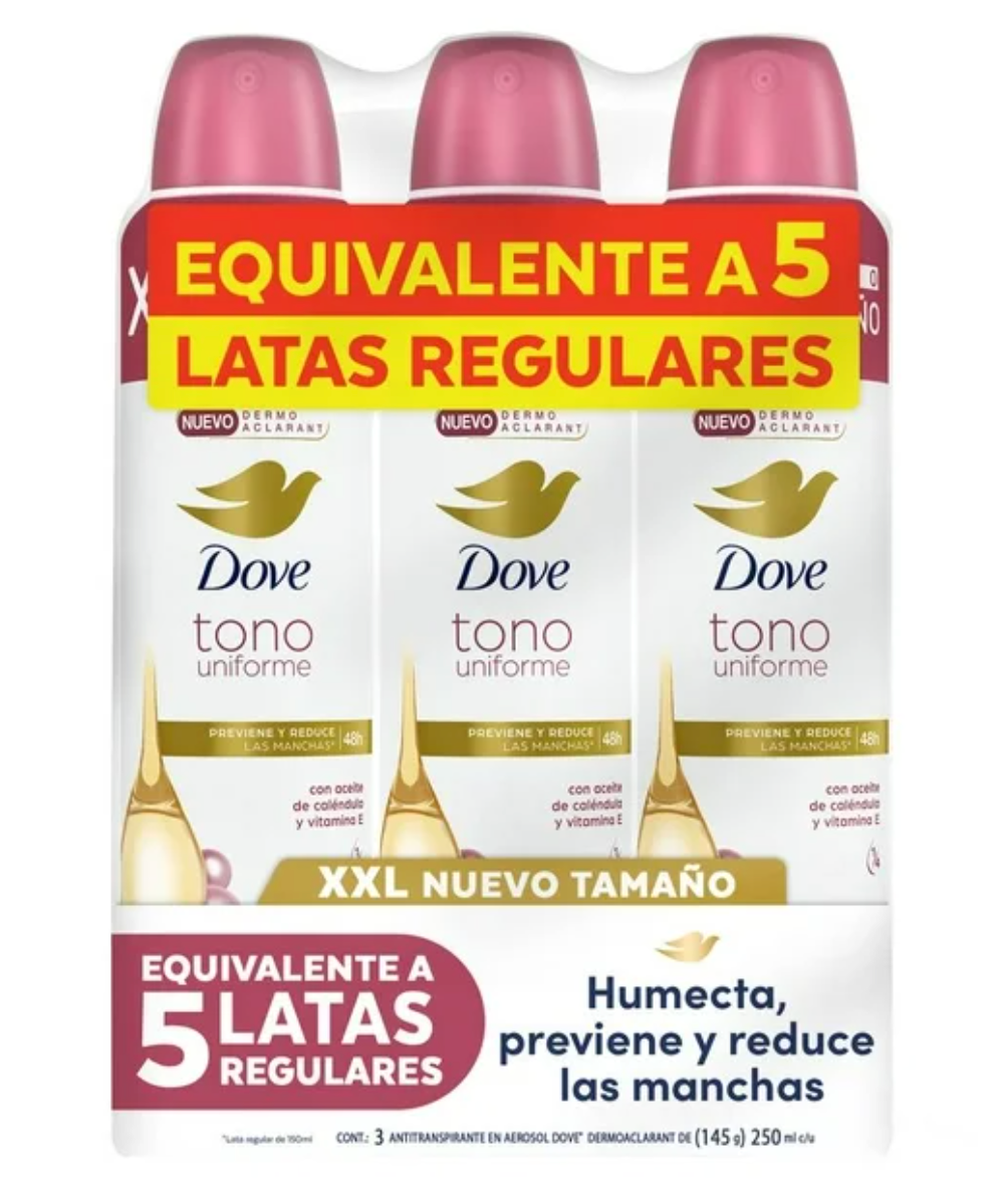 Antitranspirante en Aerosol Dove Tono Uniforme Caléndula 3 pzas 250 ml - .