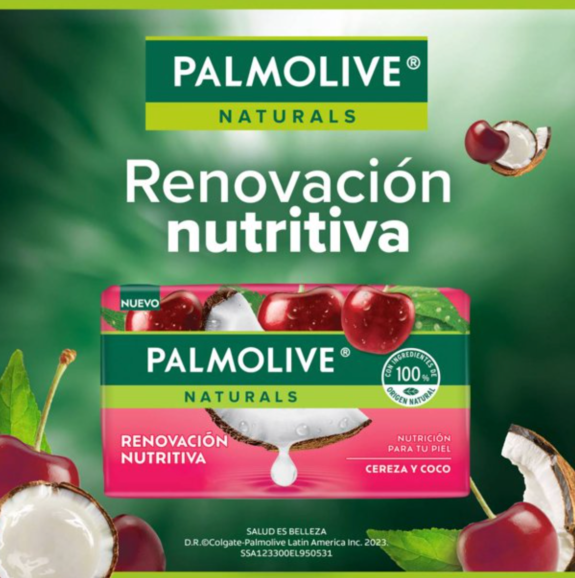 Jabón en Barra Palmolive Naturals Cereza y Coco 8 pzas de 120 g c/u - .