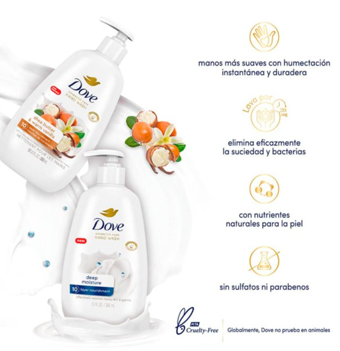 Jabón Líquido para Manos Dove 2 pzas de Deep Moisture y 2 pzas de Shea Butter de 355 ml - .