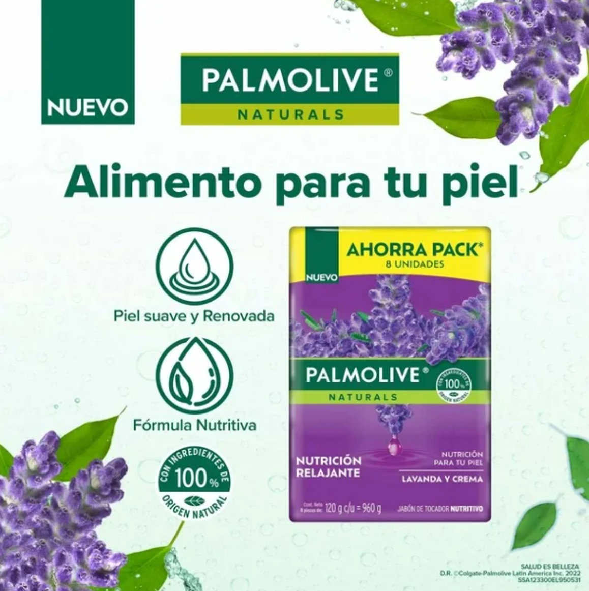 Jabón en Barra Palmolive Naturals Lavanda y Crema 8 pzas de 120 g - .