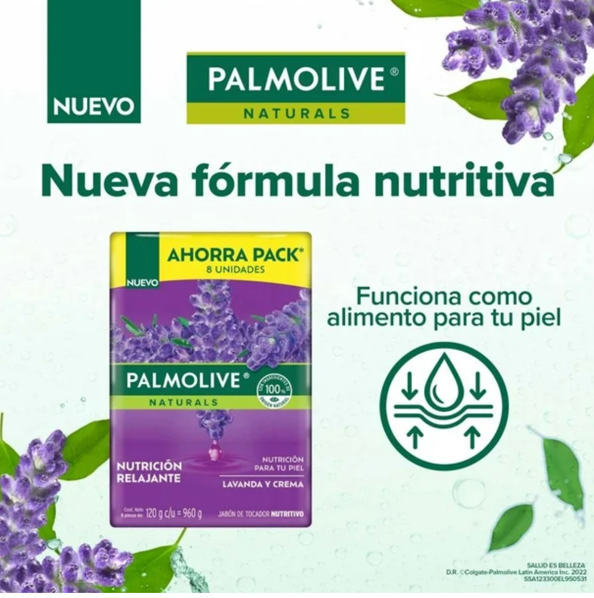 Jabón en Barra Palmolive Naturals Lavanda y Crema 8 pzas de 120 g - .