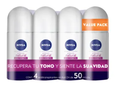 Antitranspirante en Roll On Nivea Aclarado Efecto Satín 4P/50M - K