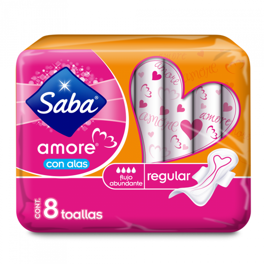 Media Caja Toalla Femenina Saba Amore Regular Con Alas Flujo Abundante 8T/4P