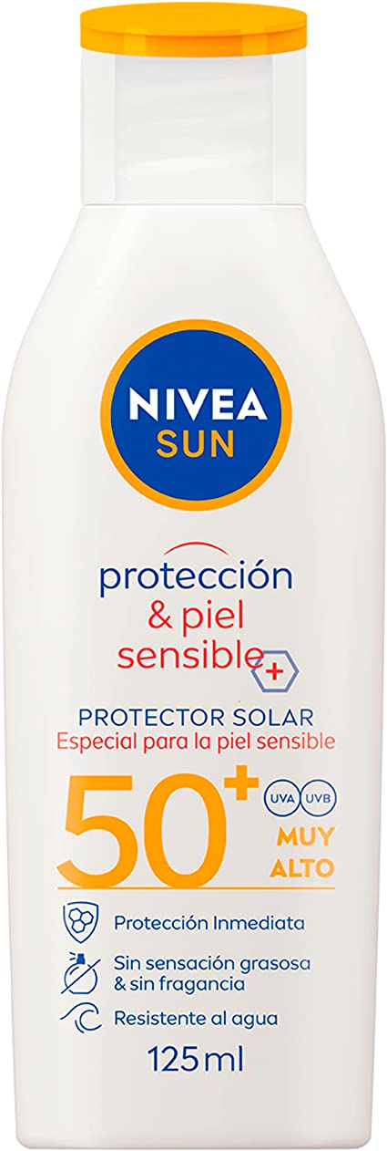 Media Caja Crema Sun Nivea Piel Sensible Factor de Protección Solar 50 125M/3P