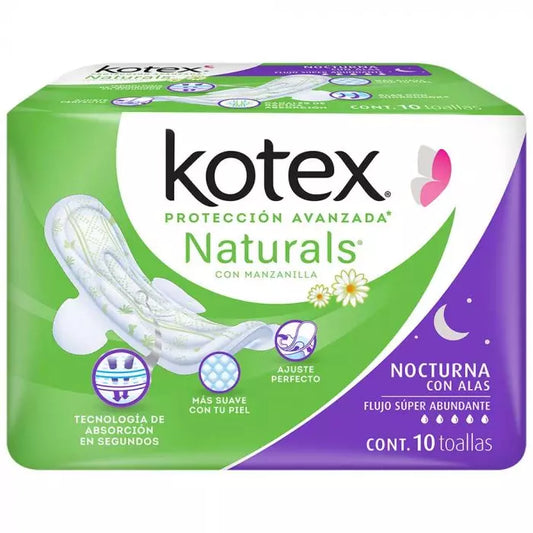 Caja toalla femenina Kotex manzanilla nocturna C/A 8C/10P