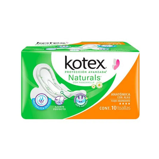 Media Caja Toalla Kotex Manzanilla Anatomica Con Alas Flujo Abundante 10T/5P