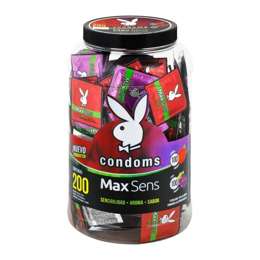 Preservativos Playboy Condoms Max Sens Fresa y Uva 200 Pzas