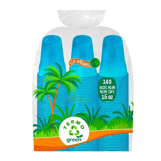 Vaso de Plástico PS Termo Green Bio Neón de 16 oz con 140 Pzas