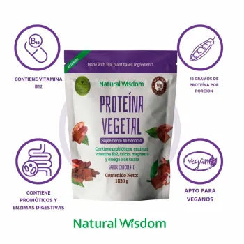 Proteína Vegetal Natural Wisdom Sabor Chocolate 1820 Gr - .