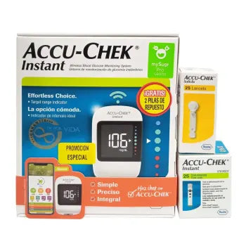 Glucómetro Accu-Chek Instant + 25 Tiras Reactivas + 25 Lancetas - .