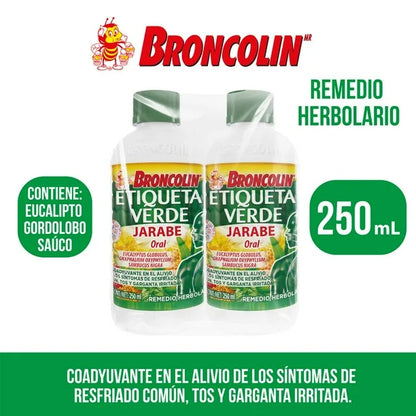 Jarabe Broncolin Etiqueta Verde 2 pzas de 250 ml c/u
