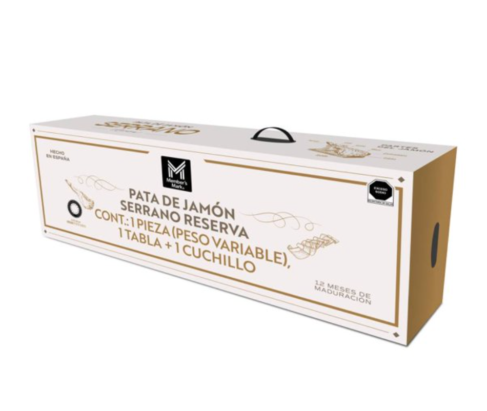 Pata de Jamón Serrano Member's Mark 12 Meses de Maduración 7-8 kg + Tabla y Cuchillo. - .