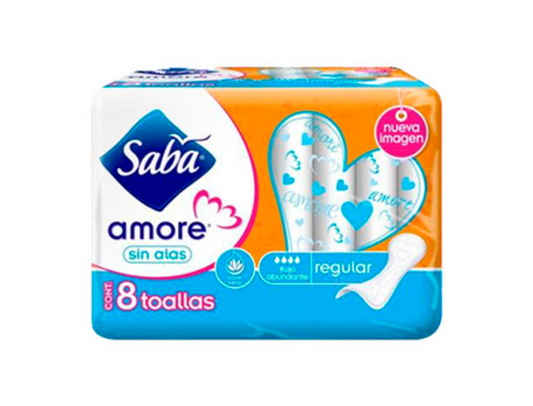 Media Caja Toalla Femenina Amore Regular Sin Alas Flujo Abundante 8T/5P