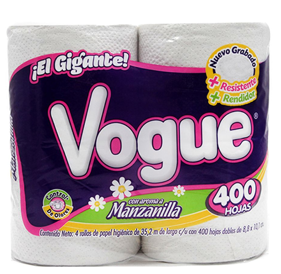 Medio Bulto Papel Higiénico Vogue 400H/12P/4R - SCG