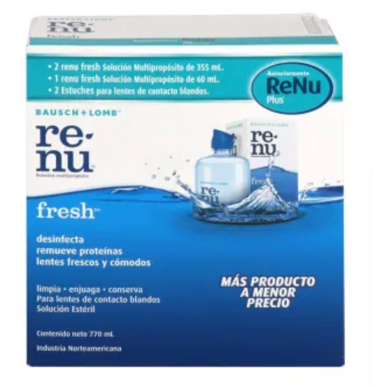 Solución Multipropósito Renu Fresh 2 pzas con 355 ml 1 pza con 60 ml y 2 Estuches para Lentes de Contacto - K