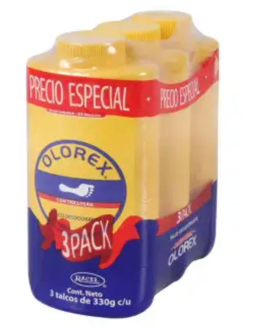 Talco Desodorante Olorex con Triclosán 3 Pzas de 330 Gr