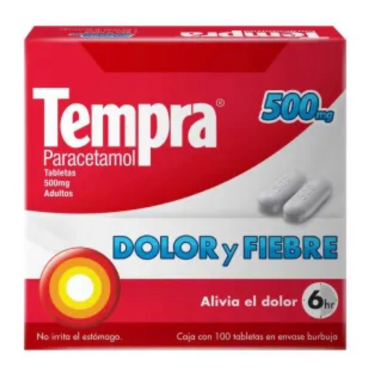 Tempra Dolor y Fiebre 500 mg 100 Tabletas - .