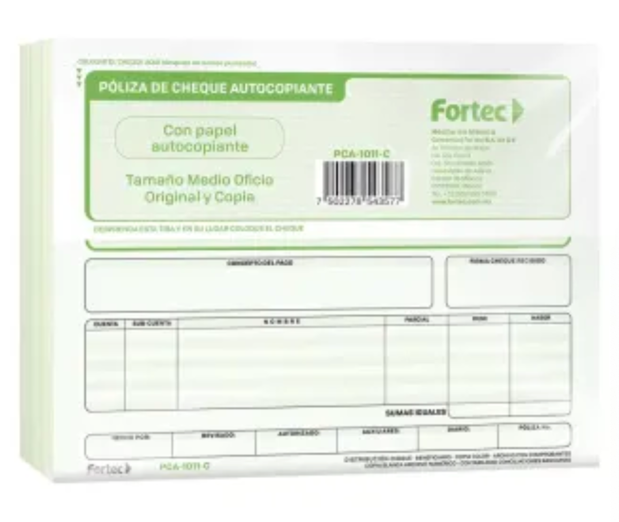 Póliza de Cheque Fortec Autocopiante con 4 Blocks - .
