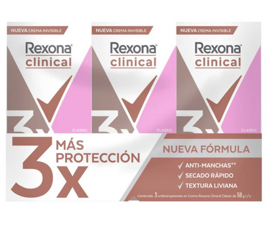 Antitranspirante Rexona Woman Clinical Classic 3 pzas de 58 g c/u - .