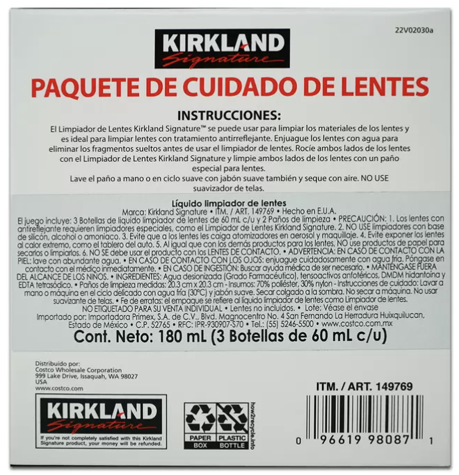 Kirkland Signature Paquete de Cuidado de Lentes - .