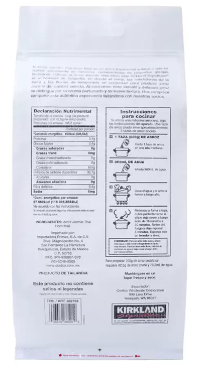 Kirkland Signature Arroz Jazmín Thai Hom Mali 8 kg - KOZ